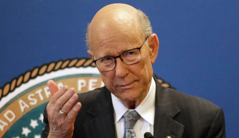 Sen. Pat Roberts, R-Kan. makes an announcement at the Kansas Department of Agriculture in Manhattan, Kan., Friday, Jan. 4, 2019. 