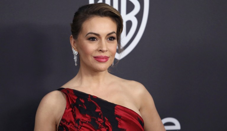 Alyssa Milano arrives at the InStyle and Warner Bros. Golden Globes afterparty at the Beverly Hilton Hotel on Sunday, Jan. 6, 2019, in Beverly Hills, Calif. 
