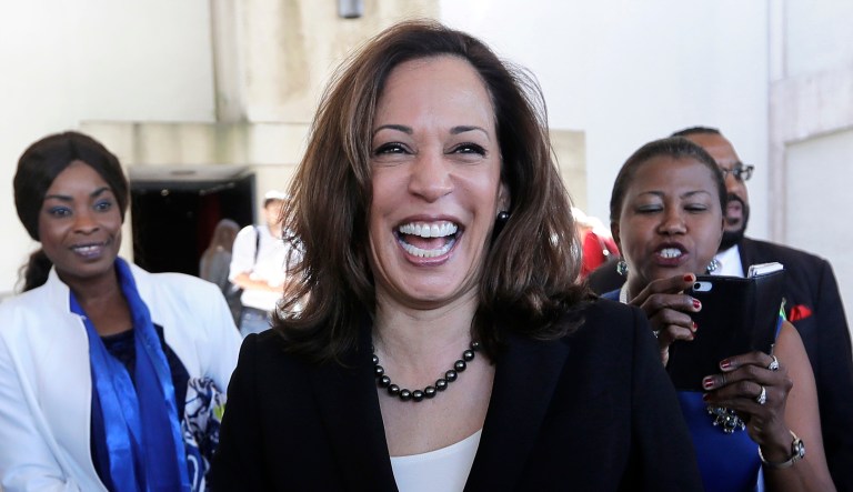 In this Monday, Oct. 29, 2018, photo, Sen. Kamala Harris, D-Calif., leaves a campaign event at Miami Dade College in Miami.