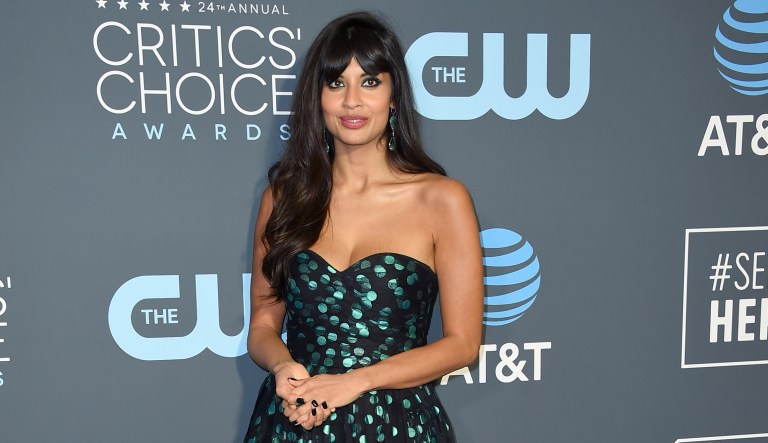 Jameela Jamil arrives at the 24th annual Critics' Choice Awards on Sunday, Jan. 13, 2019, at the Barker Hangar in Santa Monica, Calif.