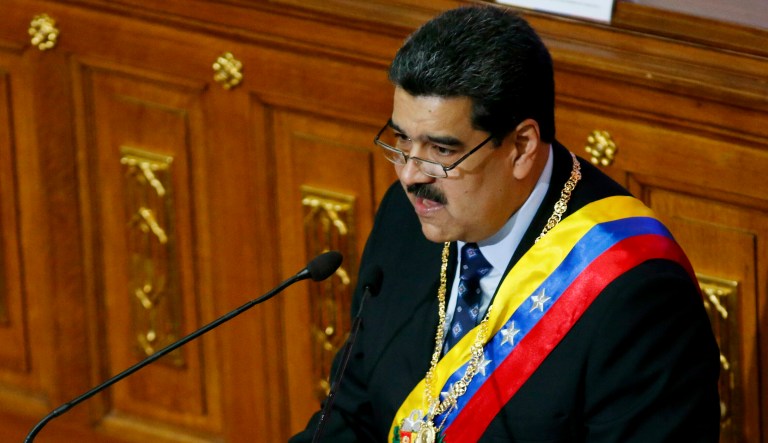 Venezuelan politician Nicolas Maduro speaks at an event.