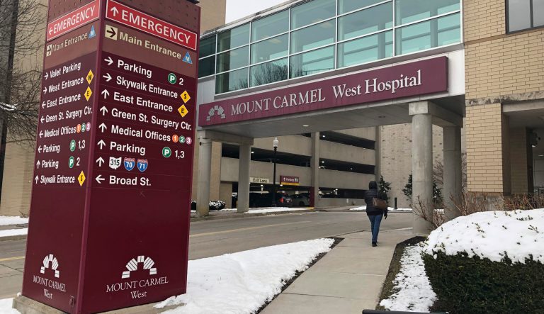 The main entrance to Mount Carmel West Hospital is shown Tuesday, Jan. 15, 2019. 