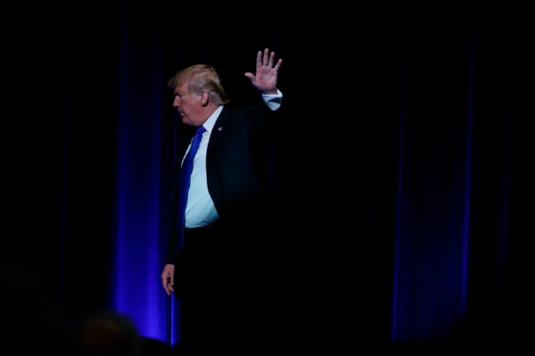 President Trump waves after speaking about American missile defense doctrine, Thursday, Jan. 17, 2019, at the Pentagon.