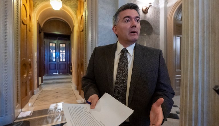 In this Dec. 31, 2018, file photo, Sen. Cory Gardner, R-Colo., arrives at the Senate Chamber for an abbreviated pro-forma session at the Capitol in Washington. 