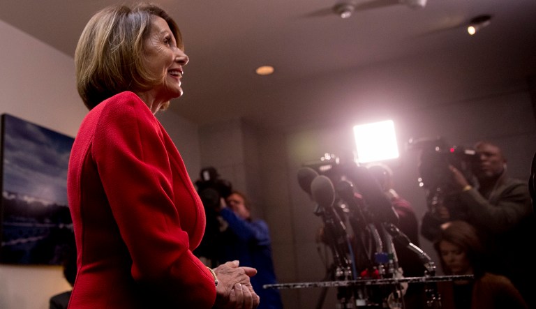 House Speaker Nancy Pelosi of Calif. leaves a House Democratic Caucus meeting on Capitol Hill in Washington, Wednesday, Jan. 23, 2019.