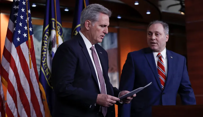 House Minority Leader Kevin McCarthy, R-California, left, and Minority Whip Steve Scalise, R-Louisiana, are seen.