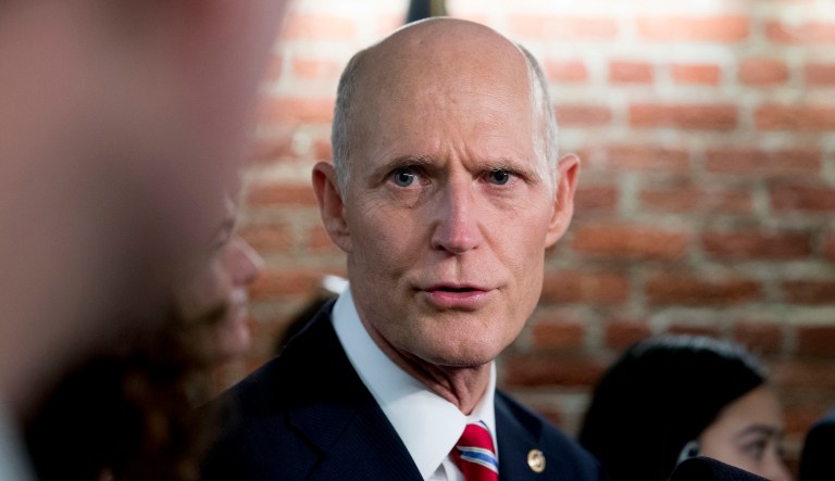 Sen. Rick Scott, R-Fla., speaks to reporters outside his office on Capitol Hill in Washington, D.C.