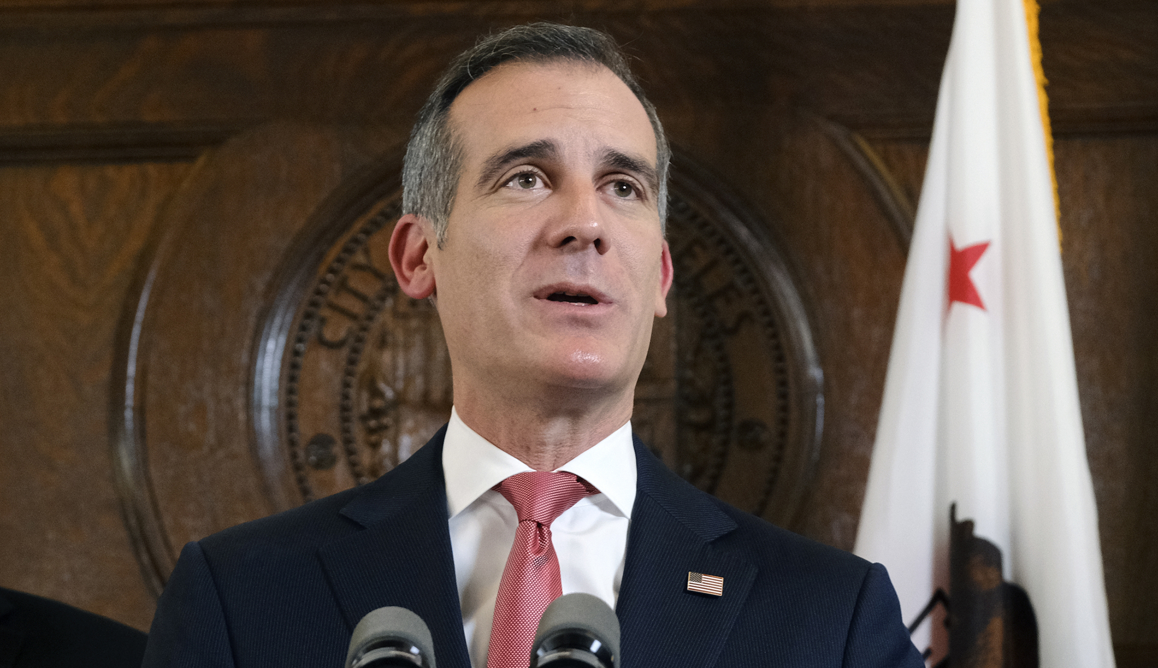 Los Angeles Mayor Eric Garcetti is pictured.