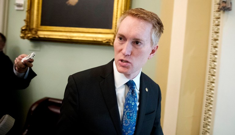 Sen. James Lankford, R-Oklahoma, speaks to reporters in Washington.