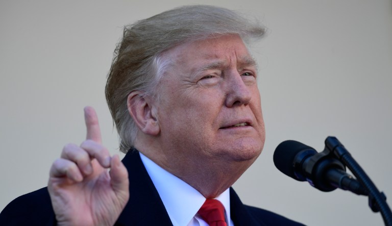 President Trump speaks in the Rose Garden of the White House, Friday, Jan 25, 2019, in Washington.