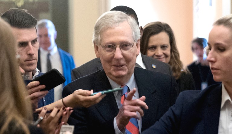Senate Majority Leader Mitch McConnell of Ky., walks into the Senate Chamber on Capitol Hill in D.C.