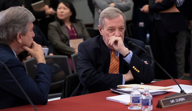 Sen. Roy Blunt, R-Mo., left, and Sen. Dick Durbin, D-Ill., the assistant Democratic leader in the Senate, at the Capitol in Washington, Wednesday, Jan. 30, 2019. 