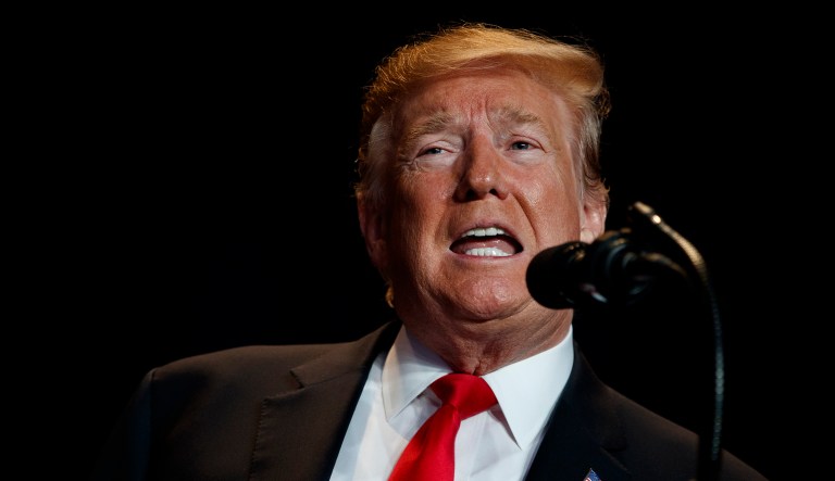 President Trump speaks during an event.
