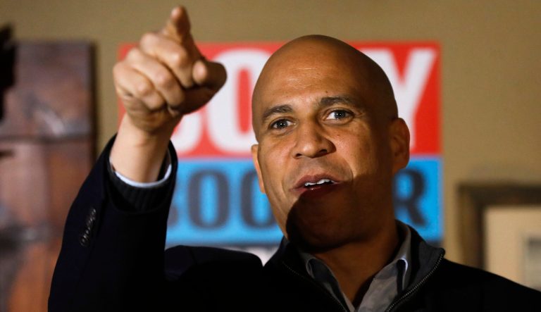 U.S. Sen. Cory Booker, D-N.J., speaks during a meet and greet with local residents, Saturday, Feb. 9, 2019, in Marshalltown, Iowa. 