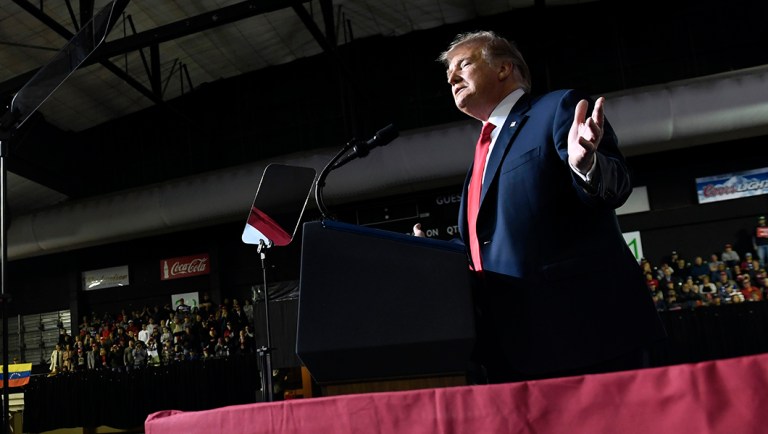 President Trump speaks during a rally at the El Paso County Coliseum.