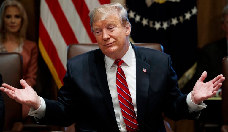 President Donald Trump speaks during a cabinet meeting at the White House, Tuesday, Feb. 12, 2019, in Washington. 