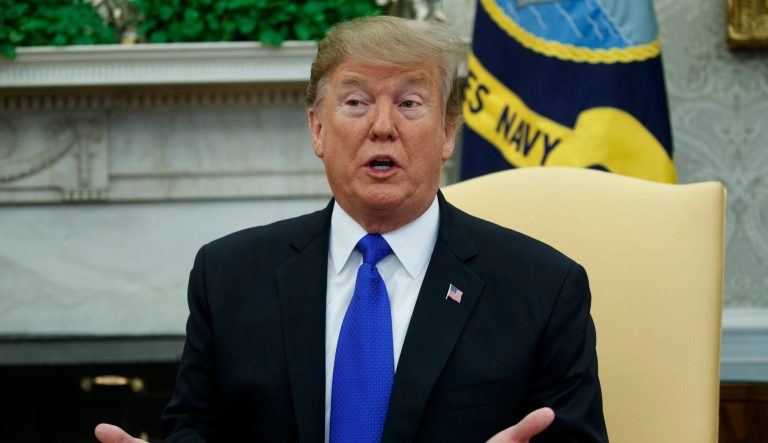 President Donald Trump speaks during a meeting with Colombian President Ivan Duque in the Oval Office of the White House, Wednesday, Feb. 13, 2019, in Washington. 