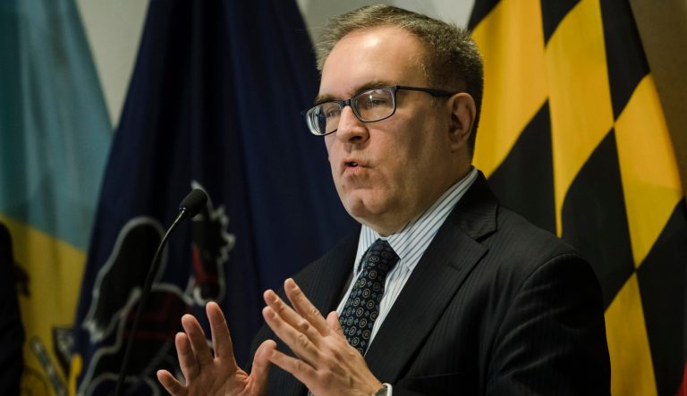 Acting Environmental Protection Agency Administrator Andrew Wheeler speaks during a news conference in Philadelphia, Thursday, Feb. 14, 2019. 