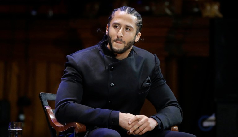 Former NFL football quarterback Colin Kaepernick attends the W.E.B. Du Bois Medal ceremonies at Harvard University in Cambridge, Massachusetts.