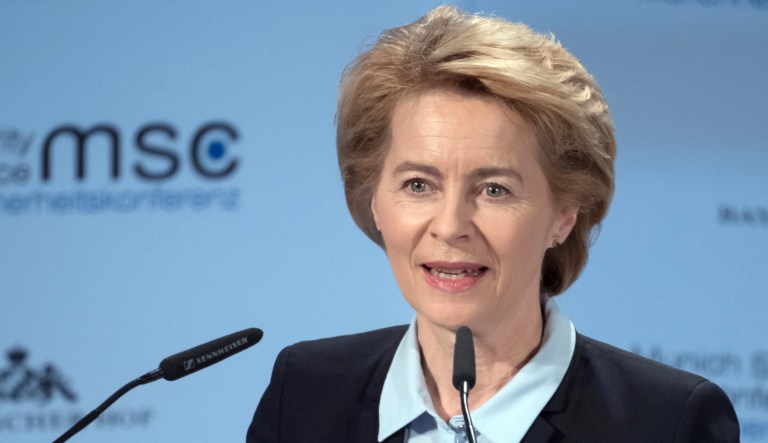 German minster of defense Ursula von der Leyen holds a speech at the opening of the Munich Security Conference in Munich, Germany.
