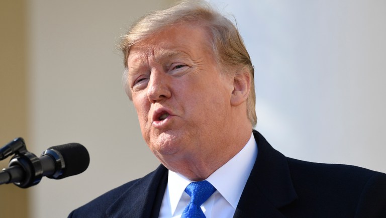 President Trump speaks during an event in the Rose Garden.