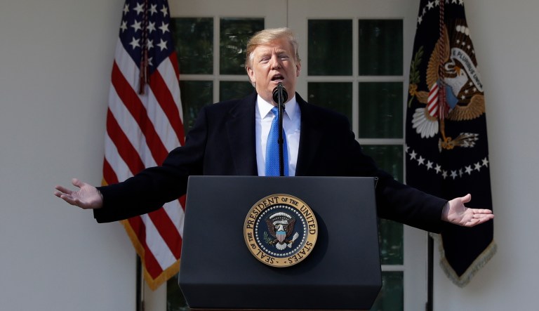 President Trump speaks during an event in the Rose Garden at the White House in D.C.