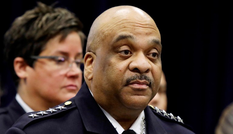 Chicago Police Supt. Eddie Johnson speaks during a press conference at CPD headquarters.