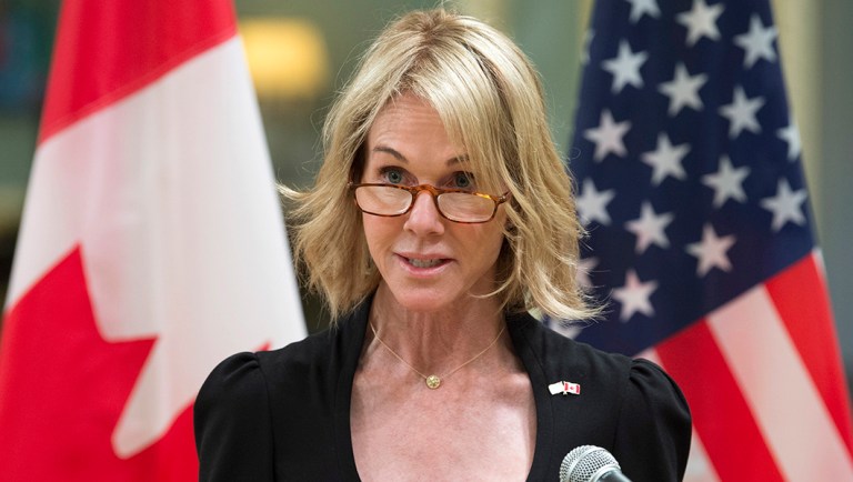 FILE - In this Oct. 23, 2017, file photo, United States Ambassador to Canada Kelly Knight Craft speaks after presenting her credentials during a ceremony.