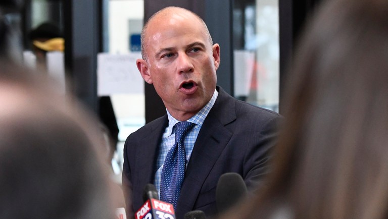 Attorney Michael Avenatti speaks to reporters.