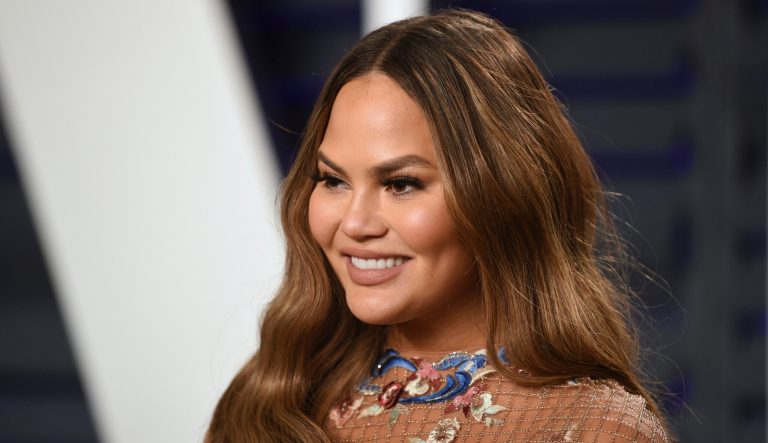 Chrissy Teigen arrives at the Vanity Fair Oscar Party on Sunday, Feb. 24, 2019, in Beverly Hills, Calif. 