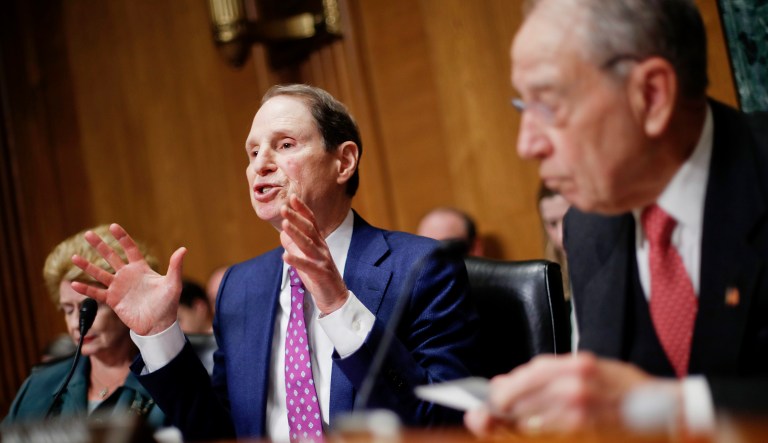 Sens. Ron Wyden of Oregon and Chuck Grassley of Iowa are seen.