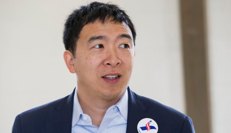 Andrew Yang, a candidate in the Democratic primaries for president, arrives at a town hall meeting sponsored by the Euclid chapter of the NAACP at Christ Lutheran Church in Cleveland.