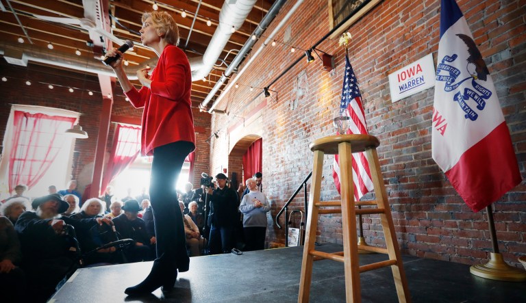 2020 Democratic presidential candidate Sen. Elizabeth Warren speaks to local residents during an organizing event in Dubuque, Iowa. 