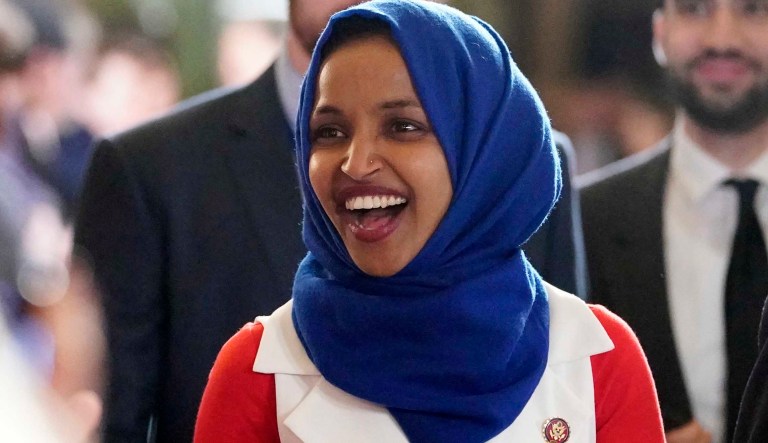 In this Feb. 5, 2019 photo, Rep. Ilhan Omar, D-Minn., arrives for President Donald Trump's State of the Union address to a joint session of Congress on Capitol Hill in Washington. Omarâs latest remarks about Israel are prompting House Democrats to draft a resolution condemning anti-Semitism.