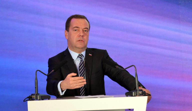 Russian Prime Minister Dmitry Medvedev speaks during the opening of Bulgarian-Russian tourism business forum in Sofia, Bulgaria, Tuesday, March 5, 2019. Medvedev is on a two-day official visit in Bulgaria. 