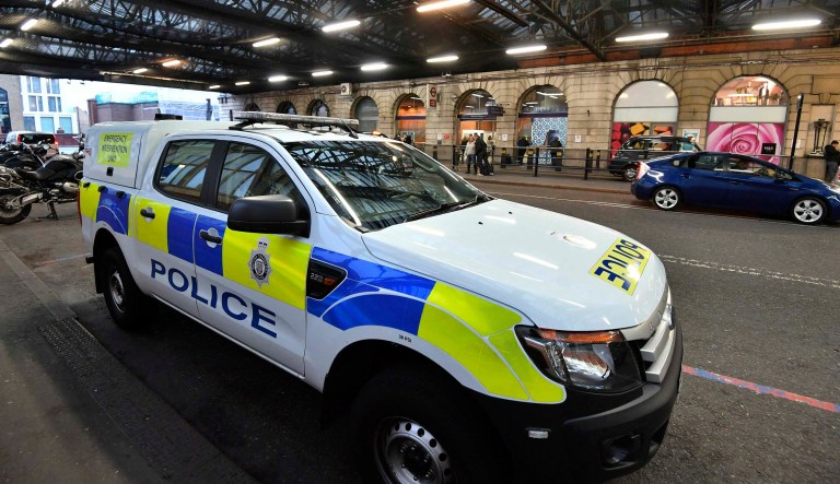 A British Transport Police vehicle is seen at Waterloo Railway Station, after three small improvised explosive devices were found at buildings at Heathrow Airport, London City Airport and Waterloo in London.