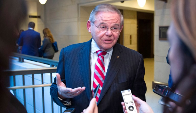 Senate Foreign Relations Committee ranking member Sen. Bob Menendez, D-N.J., speaks with the media.