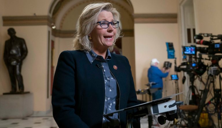 House Republican Conference Chair Liz Cheney, R-Wyo., does an interview just outside the House chamber to discuss her reason for voting against the Democratic resolution condemning anti-Semitism that was sparked by controversial remarks from freshman Democrat Rep. Ilhan Omar of Minnesota, at the Capitol in Washington, Friday, March 8, 2019.