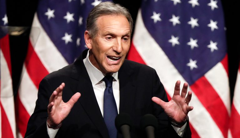 In this Feb. 7, 2019 photo, former Starbucks CEO Howard Schultz speaks at Purdue University in West Lafayette, Ind. 
