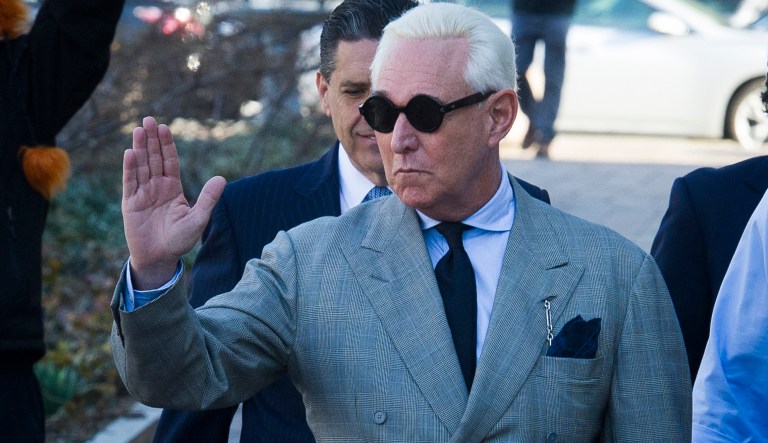 Roger Stone, an associate of President Donald Trump, arrives at the U.S. District Court, for a court status conference on his seven charges: one count of obstruction of an official proceeding, five counts of false statements, and one count of witness tampering, in Washington, Thursday, March 14, 2019. Stone has pleaded not guilty to the charges.