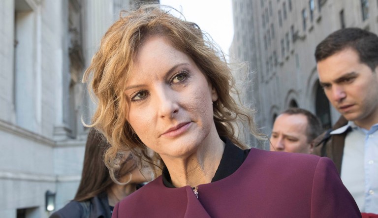 In this Oct. 18, 2018 file photo, Summer Zervos leaves New York state appellate court in New York.