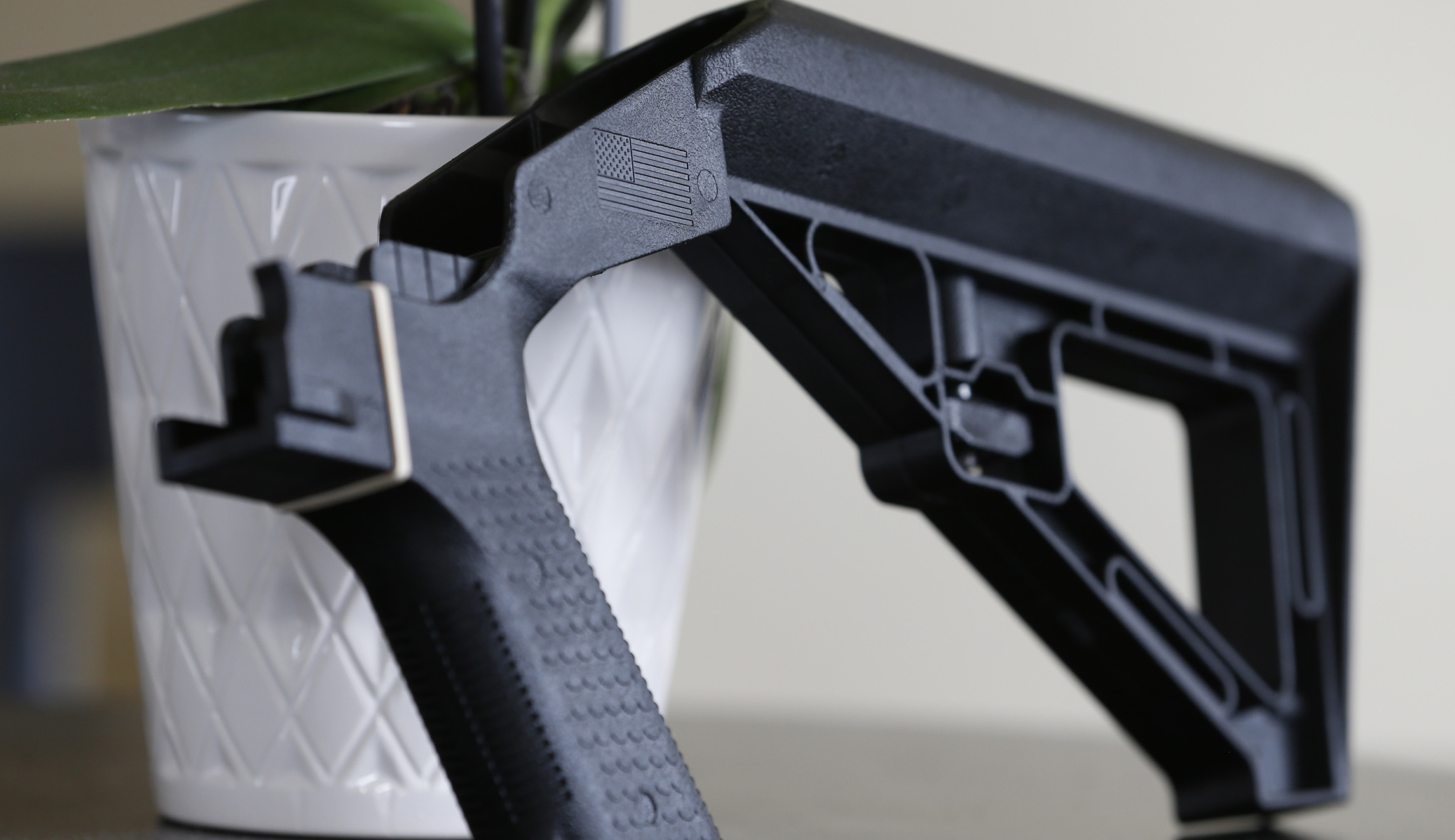 A bump stock is seen.