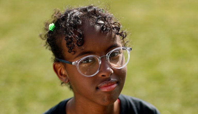 Isra Hirsi, 16, of Minneapolis, the daughter of Sen. Ilhan Omar, is seen.