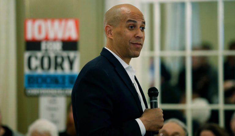 2020 Democratic presidential candidate Sen. Cory Booker speaks during a meeting with local residents, Saturday, March 16, 2019, in Ottumwa, Iowa. 