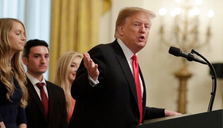 President Trump speaks before signing an executive order on "improving free inquiry, transparency, and accountability on campus" at the White House in D.C.
