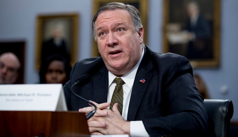 Secretary of State Mike Pompeo speaks during a House Appropriations subcommittee hearing on budget on Capitol Hill, Wednesday, March 27, 2019, in Washington.