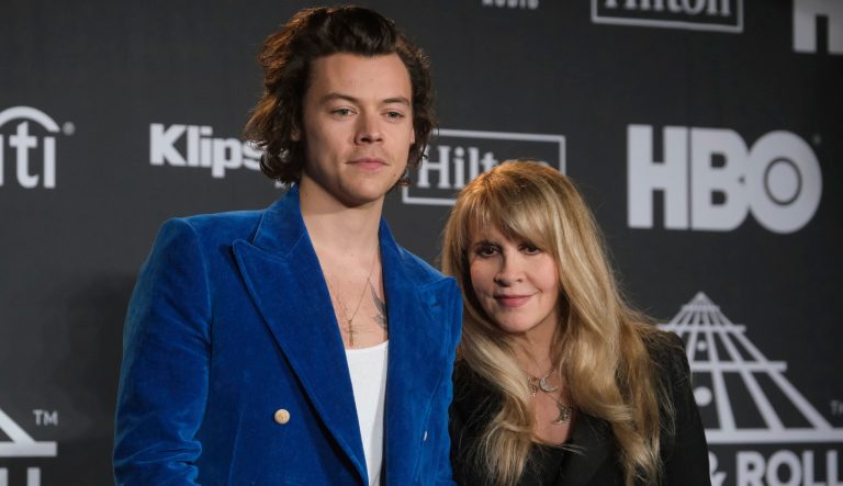 Harry Styles, left, and inductee Stevie Nicks pose in the press room at the Rock & Roll Hall of Fame induction ceremony at the Barclays Center on Friday, March 29, 2019, in New York. 