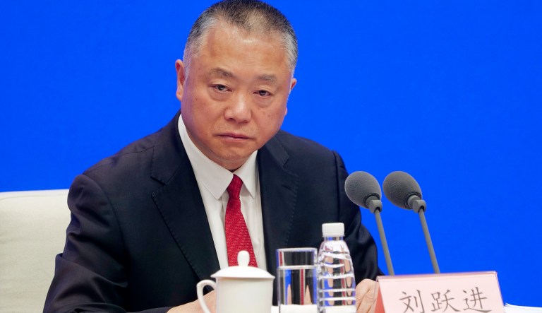 Liu Yuejin, vice commissioner of the National Narcotics Control Commission, speaks during a press conference.