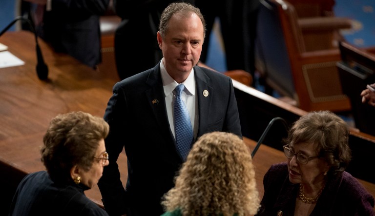 From left, Rep. Donna Shalala, D-Fla., House Intelligence Committee Chairman Adam Schiff, D-Calif., Rep. Debbie Wasserman Schultz, D-Fla., and House Appropriations Chairwoman Nita Lowey, D-N.Y., speak together before NATO Secretary General Jens Stoltenberg addresses a Joint Meeting of Congress on Capitol Hill in Washington, Wednesday, April 3, 2019, having been invited by the bipartisan leadership of the House of Representatives and the Senate.