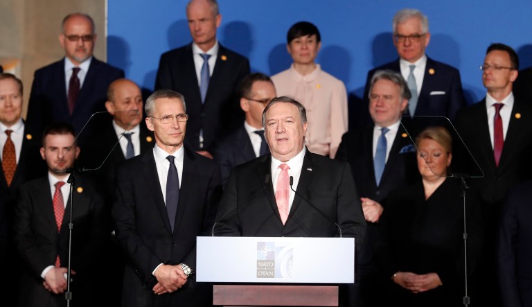 Secretary of State Mike Pompeo speaks.